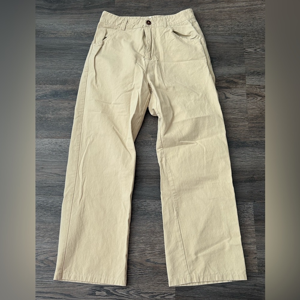 ROMWE Cream Straight Leg Pants